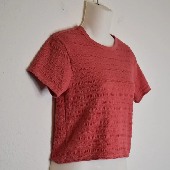 American Eagle Smocked Crop Tee Sz XS Top Shrunken Fit Boho Minimalist Barbie - Picture 6 of 16